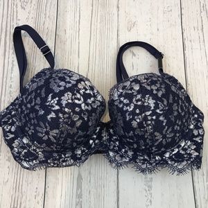 30B Victoria's Secret blue silver lace bra navy